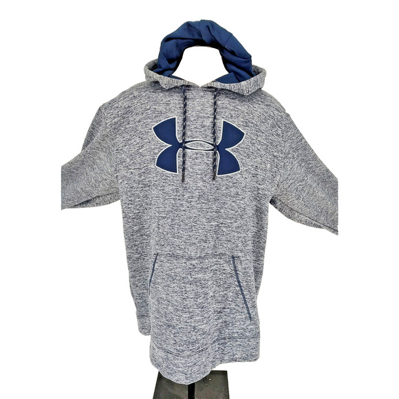 Under Armour Men Gray Blue Sweat Hoodie Loose Fit Storm Fleece SZ-XL Drawstring - Picture 1 of 7